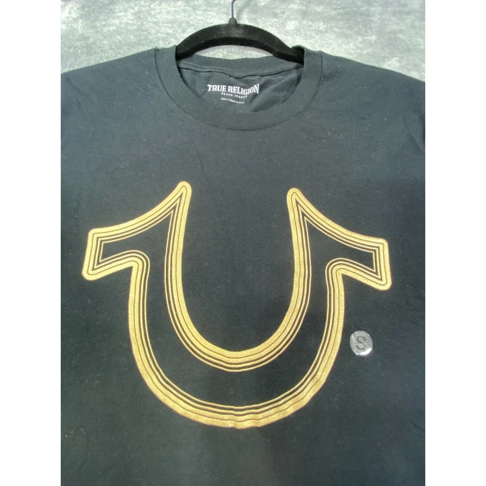 True Religion Shirt Horseshoe Logo Men Small Black Streetwear Tee Top Casual NWT